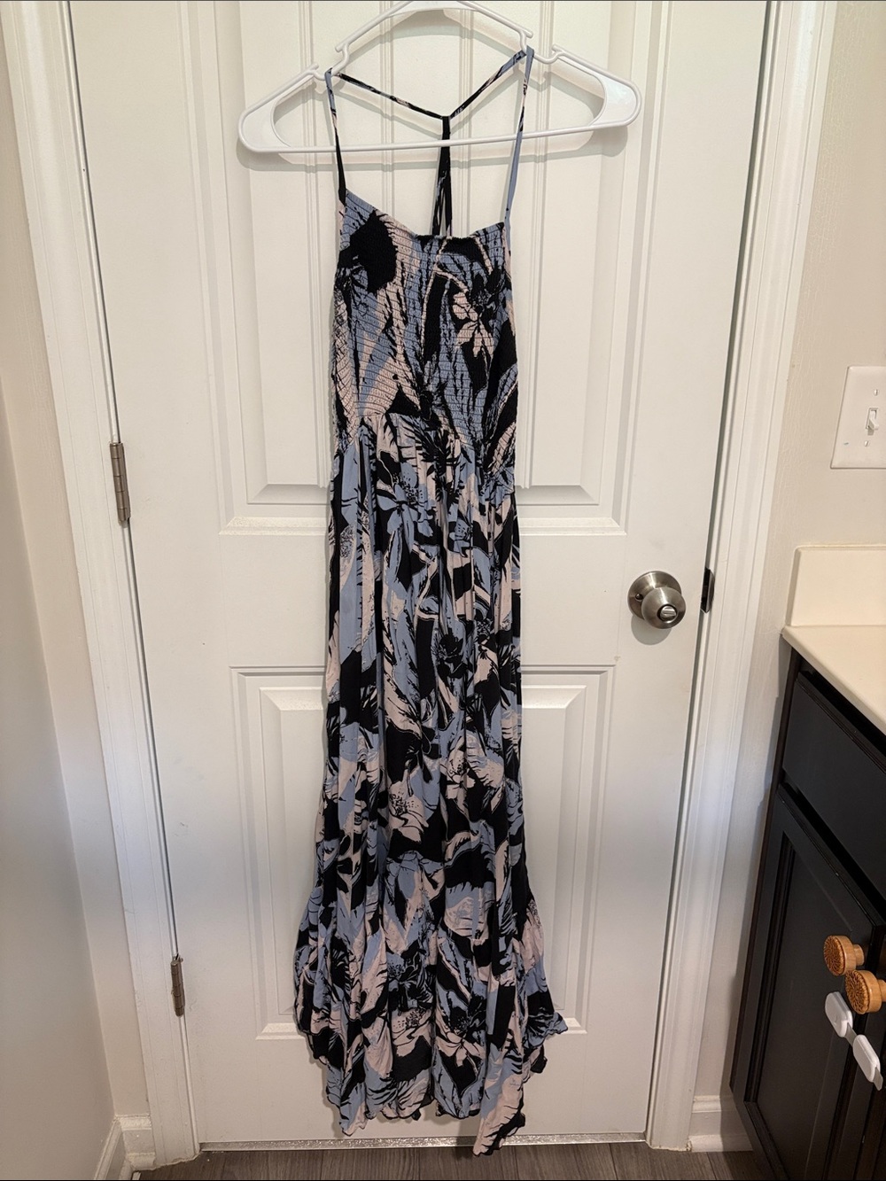 FREE PEOPLE Light Blue and Black Floral Maxi Dress